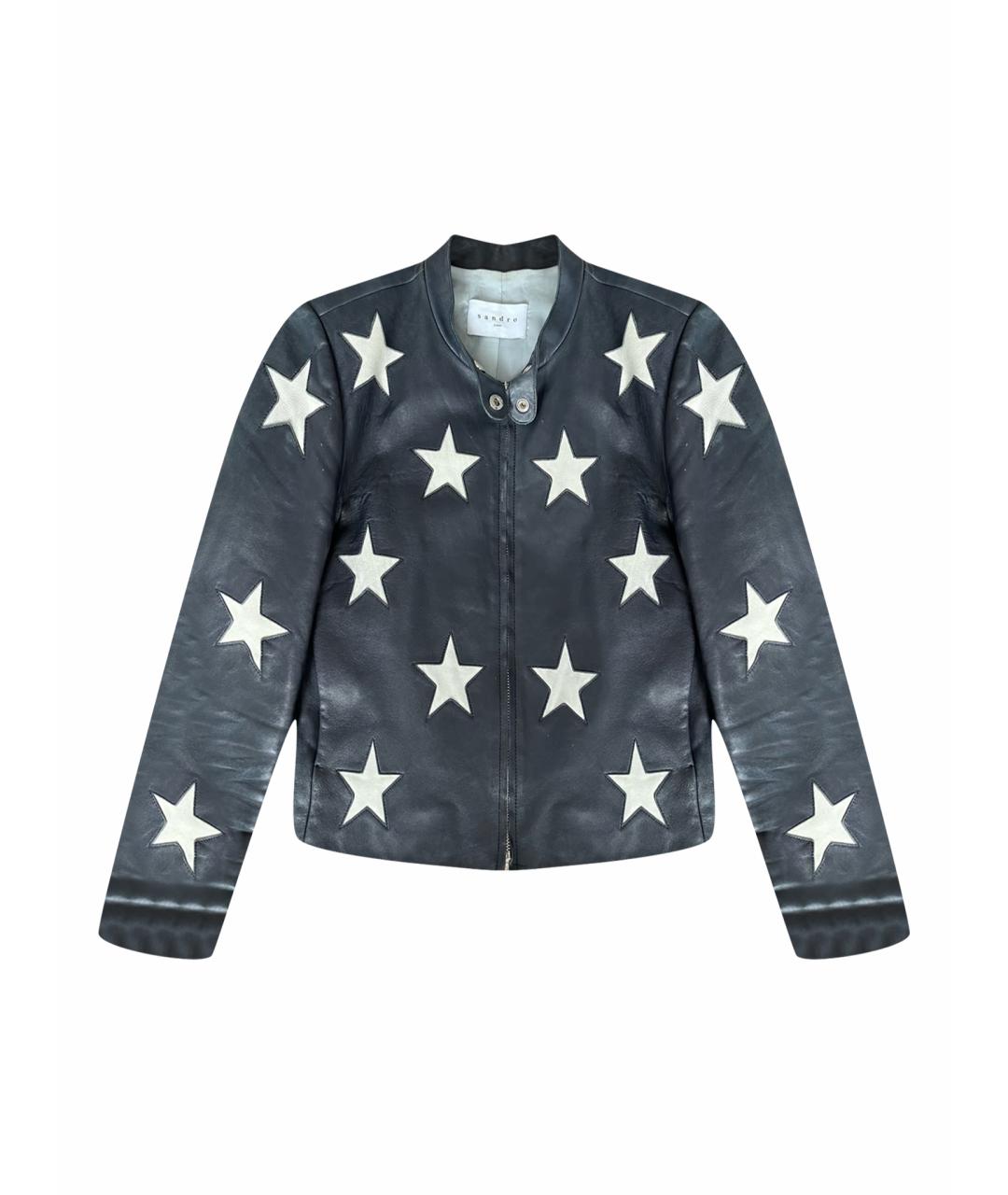 SANDRO Темно-синяя кожаная куртка, фото 1