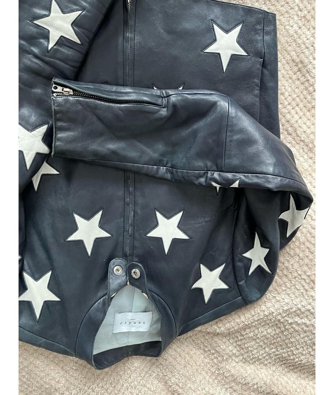 SANDRO Темно-синяя кожаная куртка, фото 6