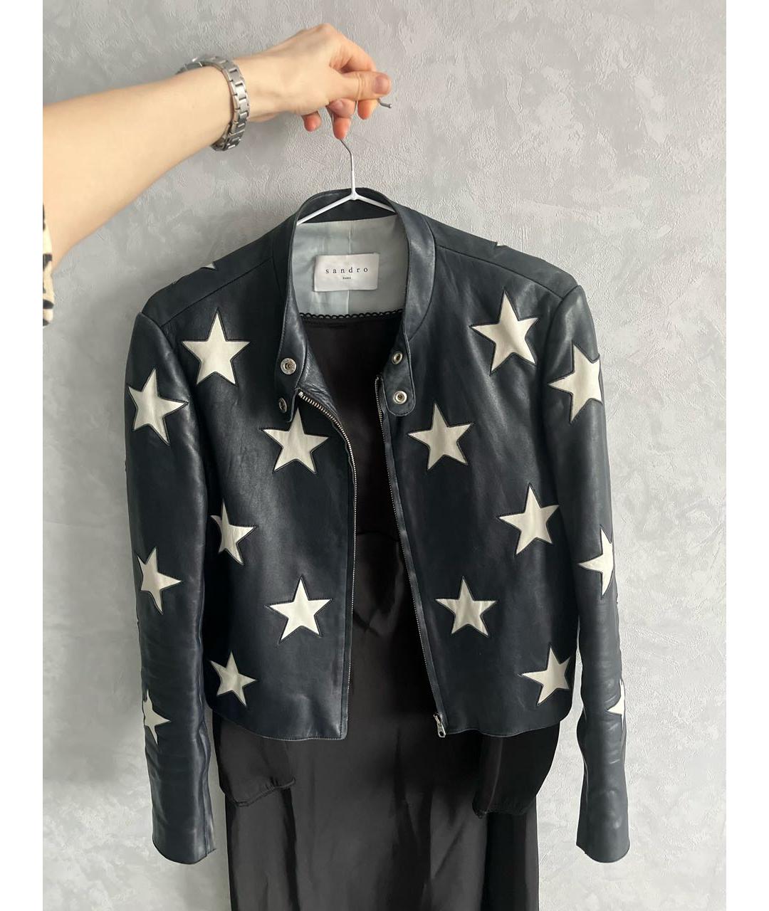 SANDRO Темно-синяя кожаная куртка, фото 8