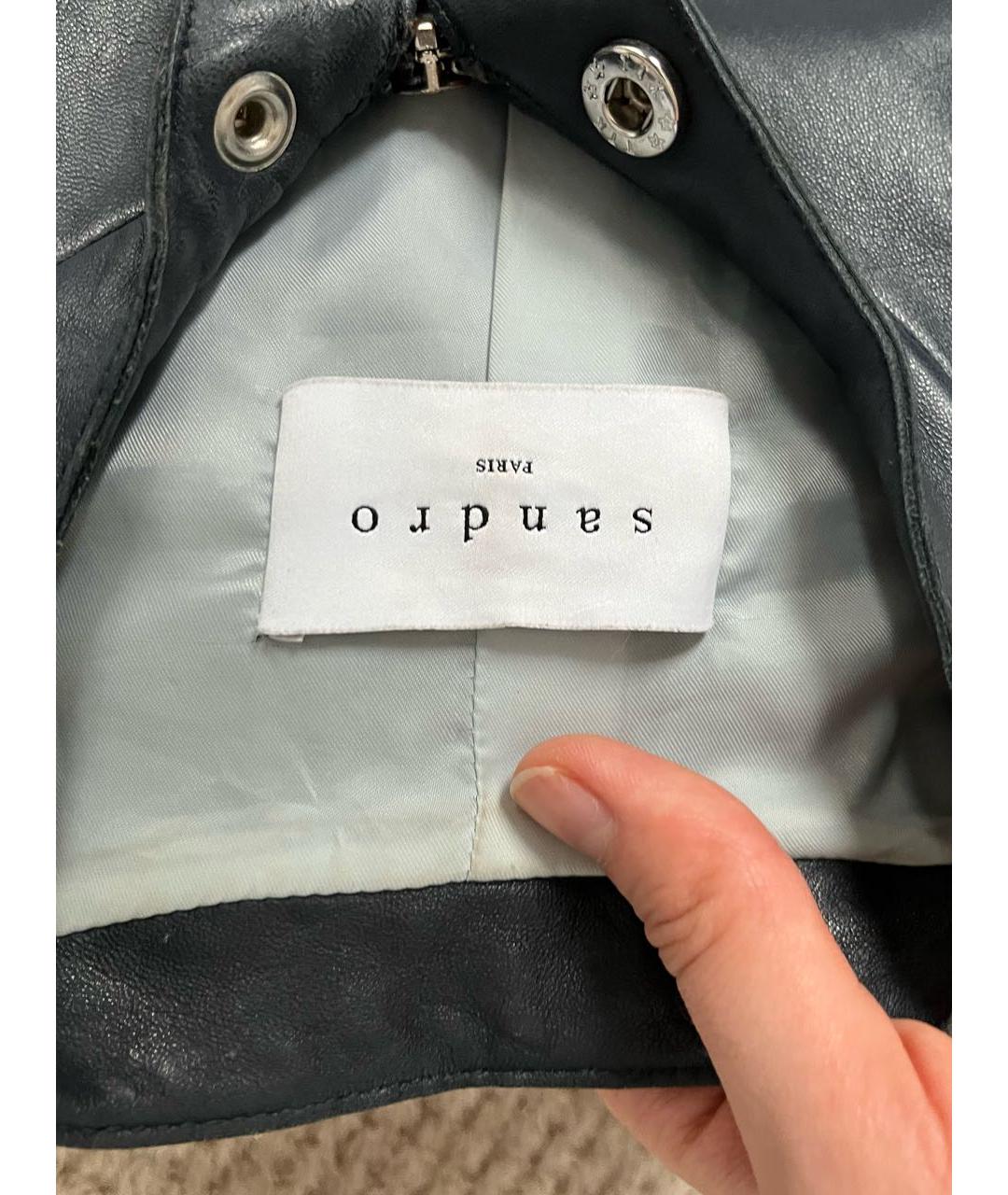 SANDRO Темно-синяя кожаная куртка, фото 4