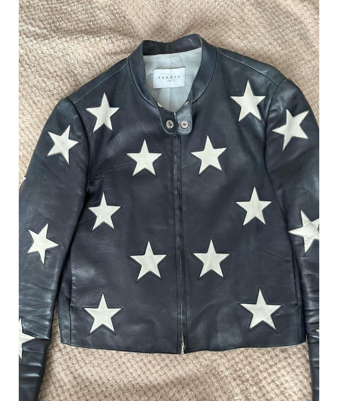 SANDRO Темно-синяя кожаная куртка, фото 2
