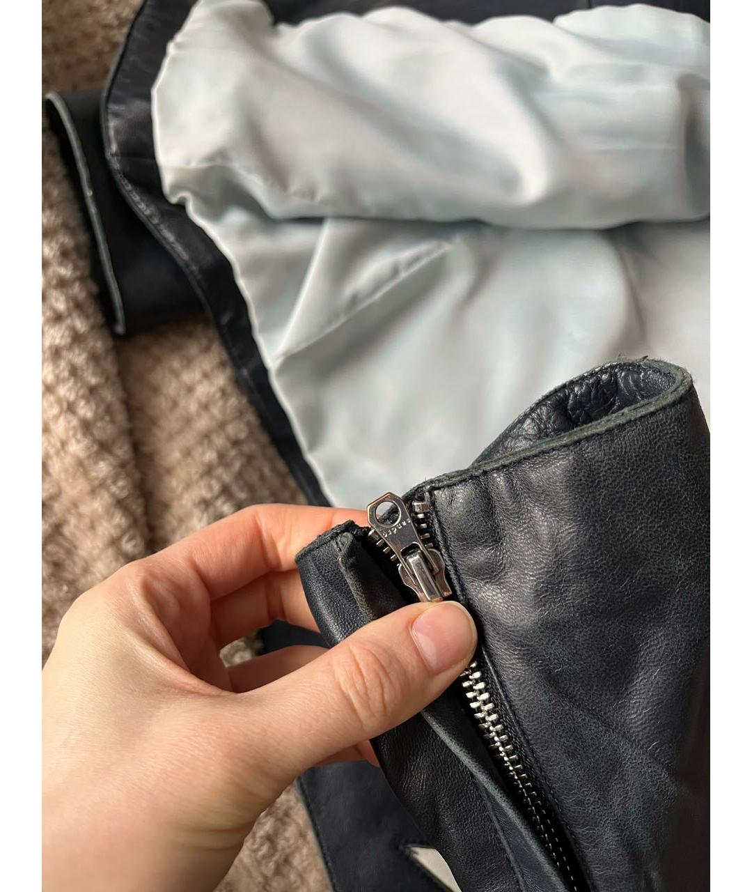 SANDRO Темно-синяя кожаная куртка, фото 7