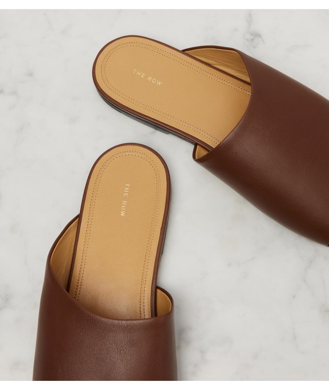 THE ROW Коричневые кожаные шлепанцы, фото 4