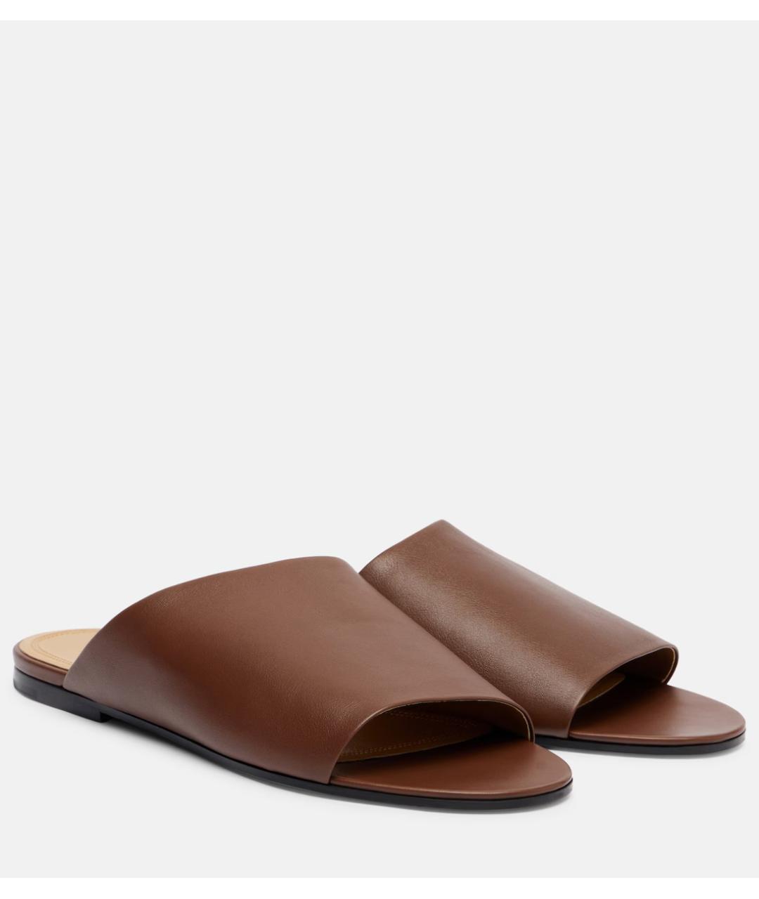 THE ROW Коричневые кожаные шлепанцы, фото 3
