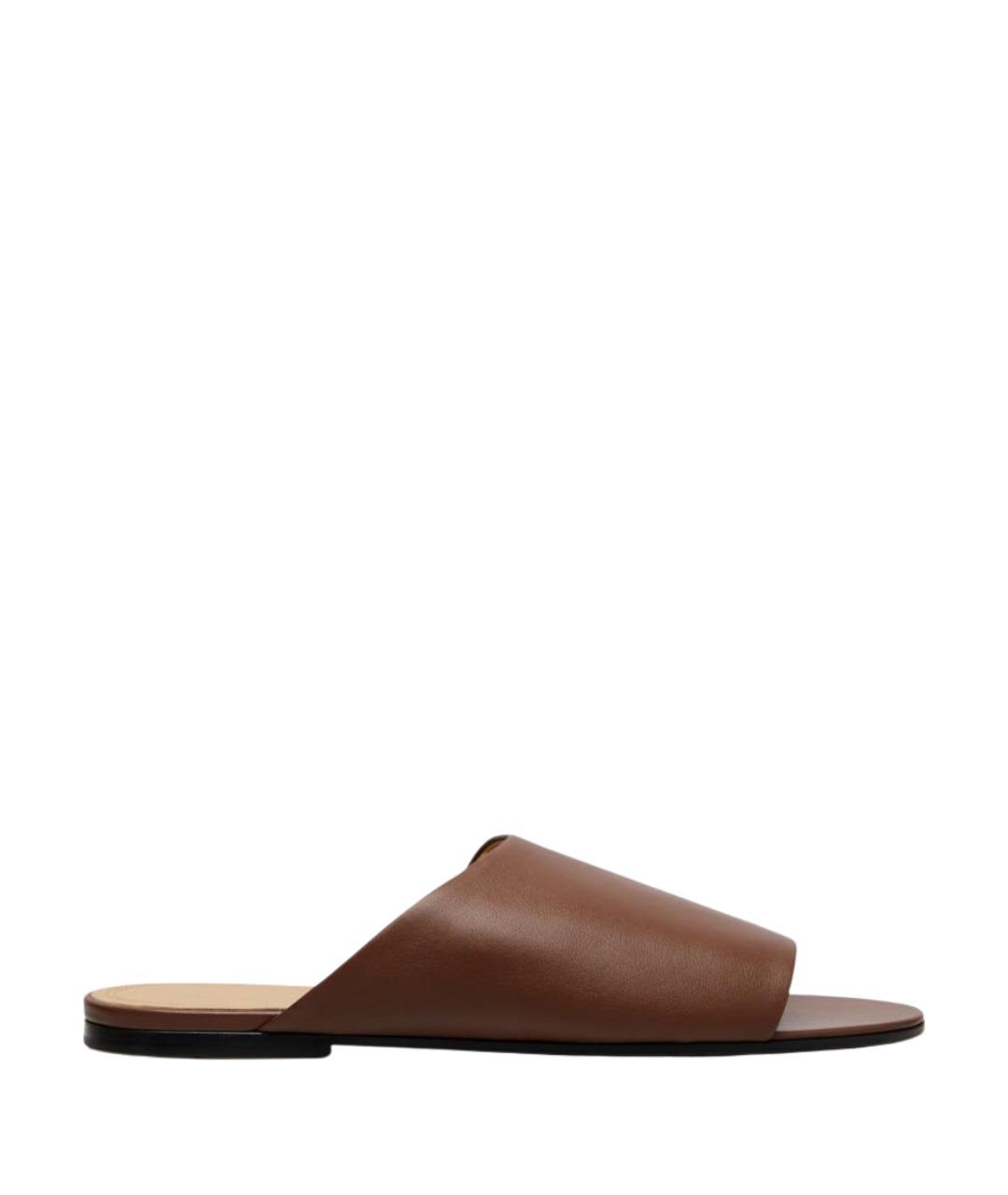 THE ROW Коричневые кожаные шлепанцы, фото 1