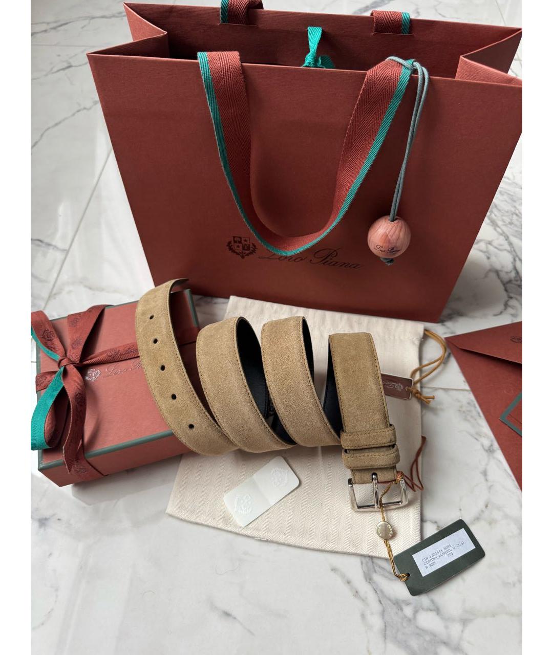 LORO PIANA Бежевый замшевый ремень, фото 8