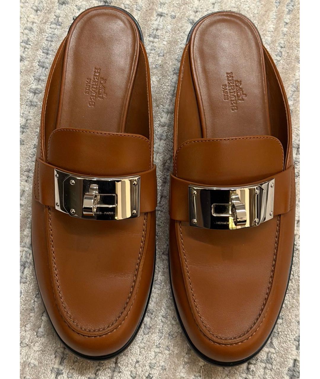 HERMES Коричневые кожаные мюли, фото 2