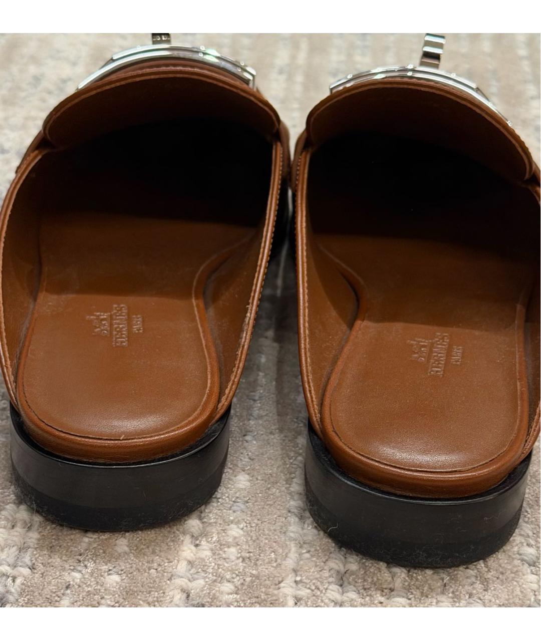HERMES Коричневые кожаные мюли, фото 4