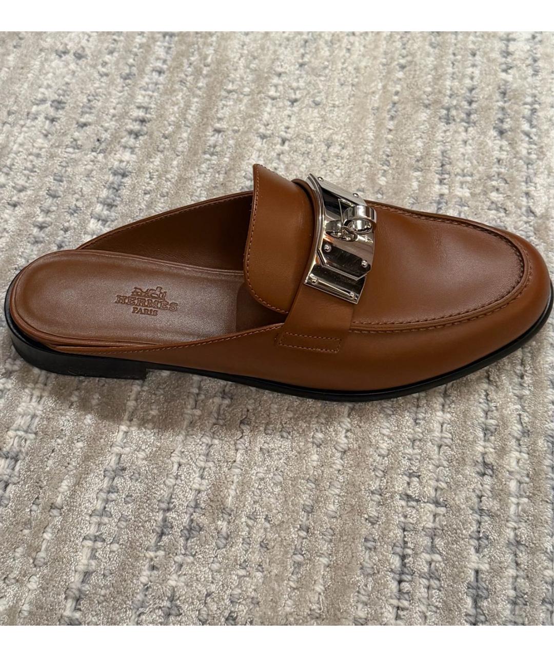 HERMES Коричневые кожаные мюли, фото 6