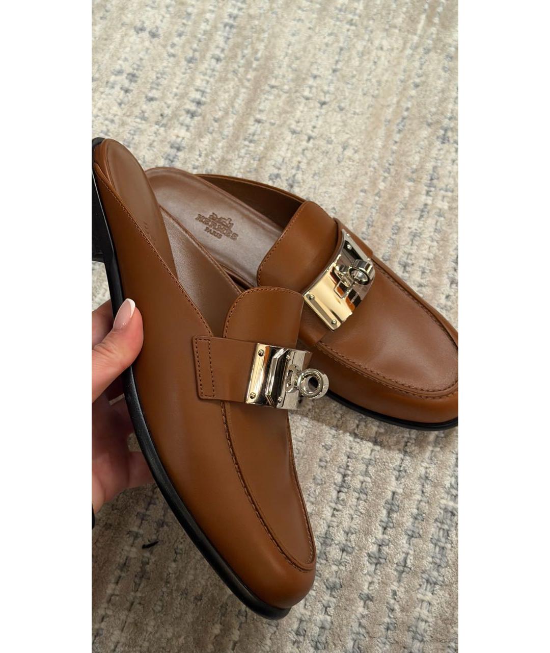 HERMES Коричневые кожаные мюли, фото 5