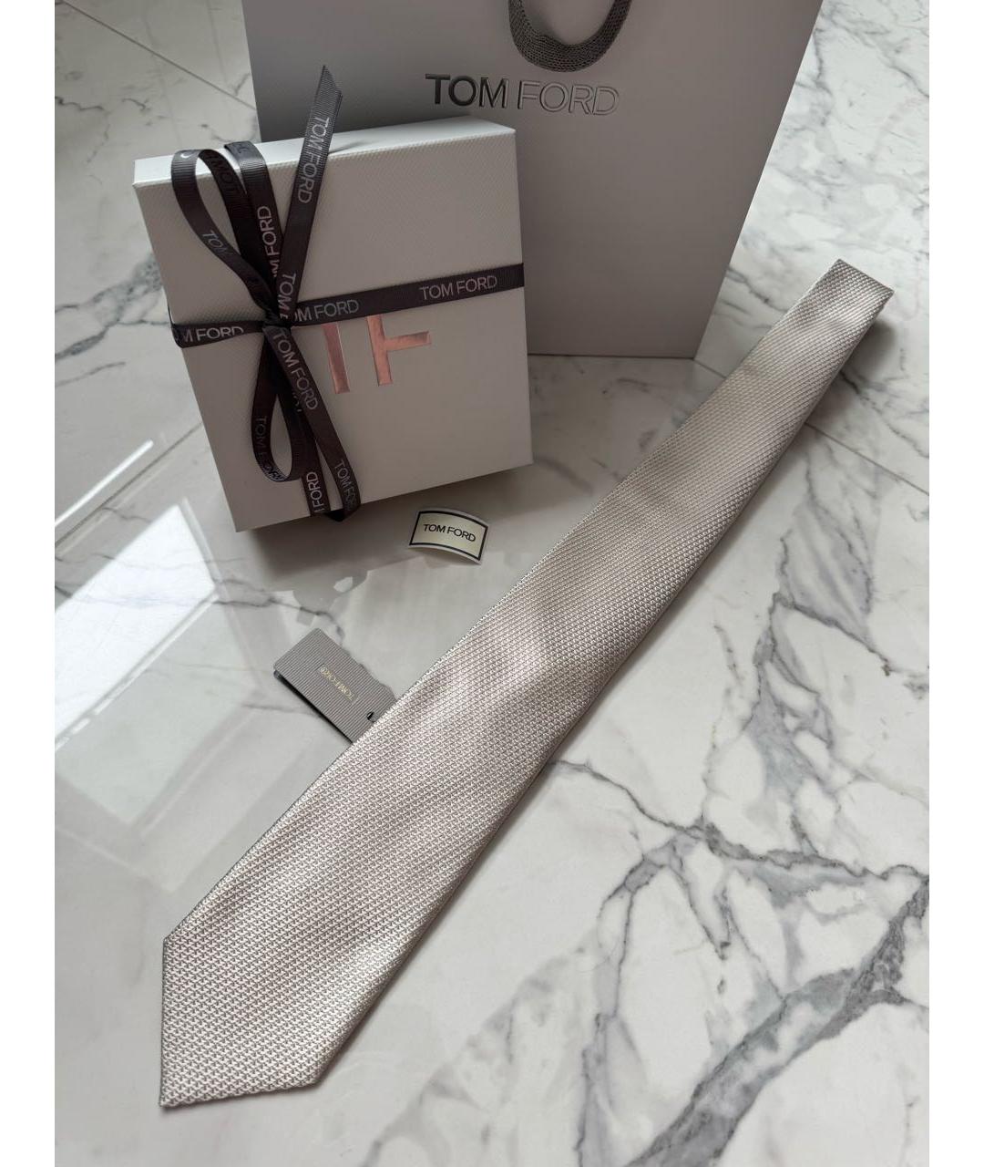 TOM FORD Бежевый шелковый галстук, фото 2