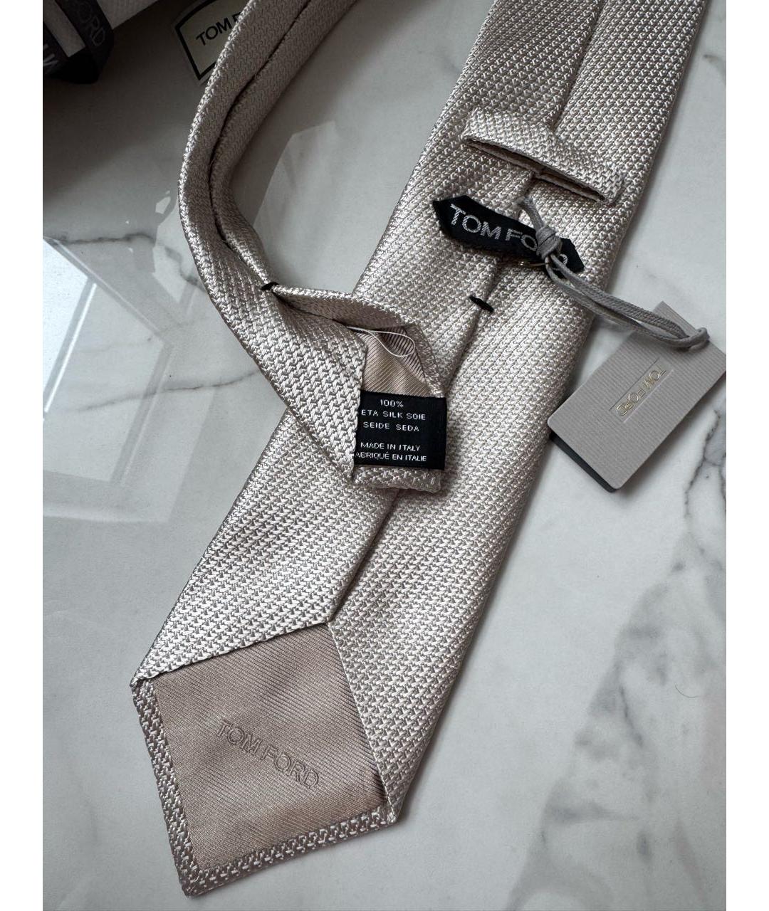 TOM FORD Бежевый шелковый галстук, фото 7