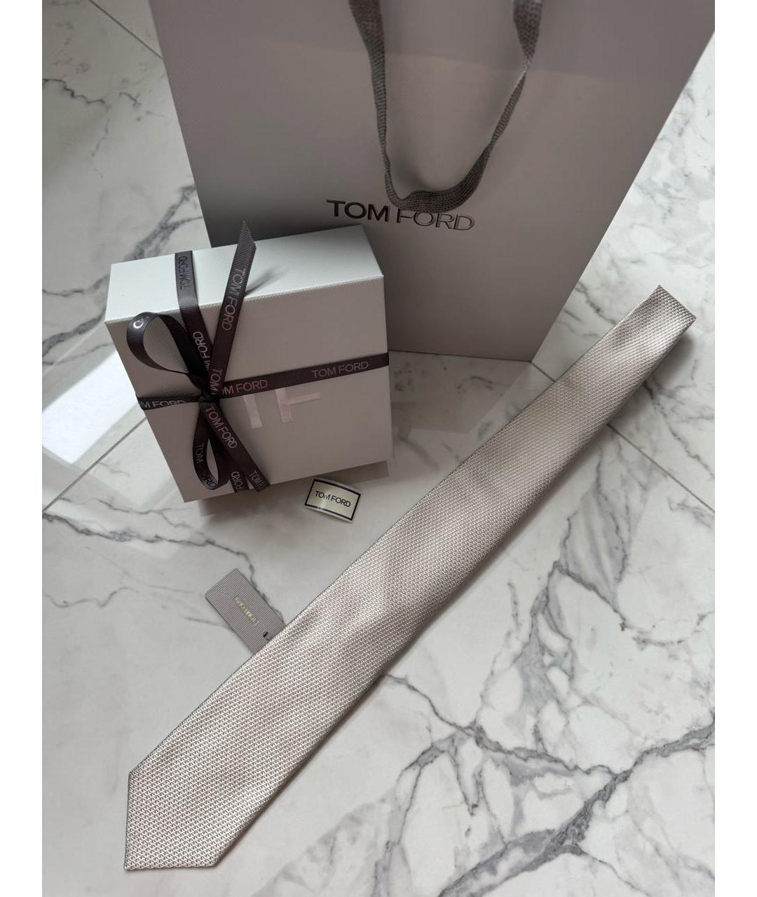 TOM FORD Бежевый шелковый галстук, фото 6