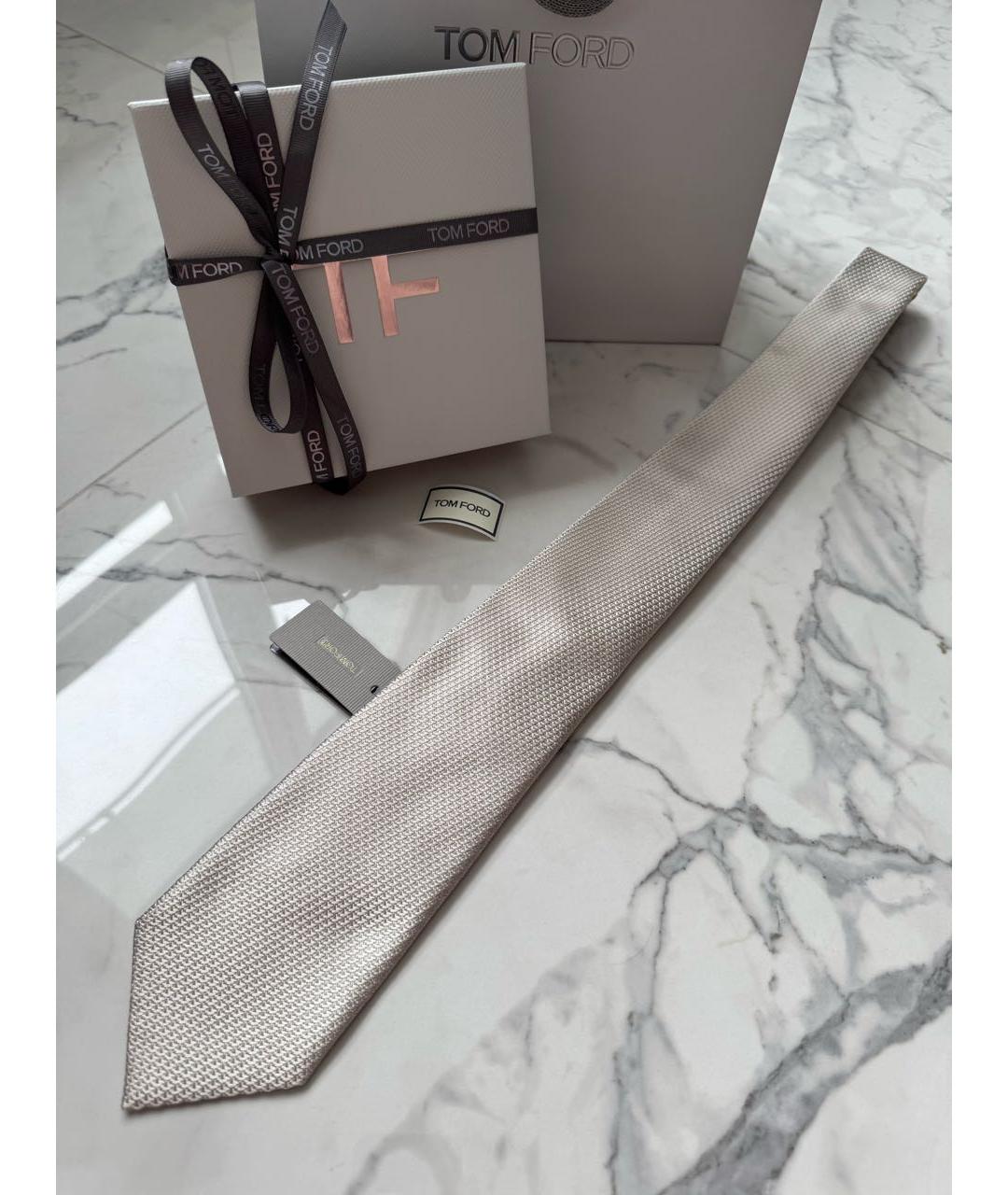 TOM FORD Бежевый шелковый галстук, фото 8
