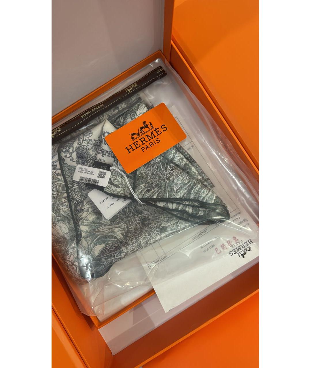 HERMES Серый шелковый платок, фото 2