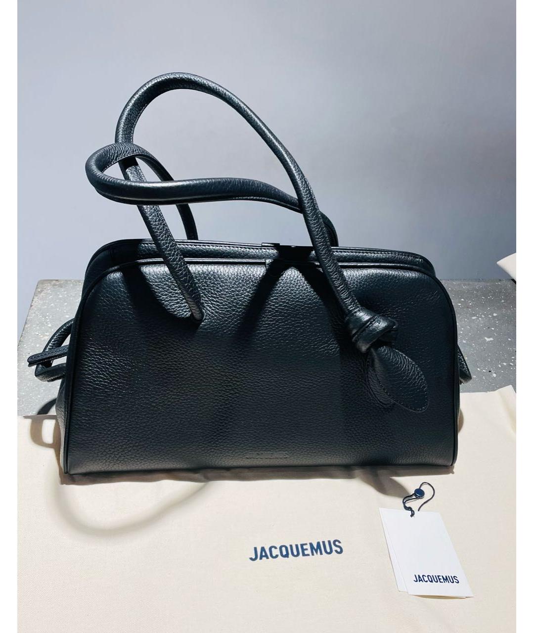 JACQUEMUS Черная кожаная сумка с короткими ручками, фото 5