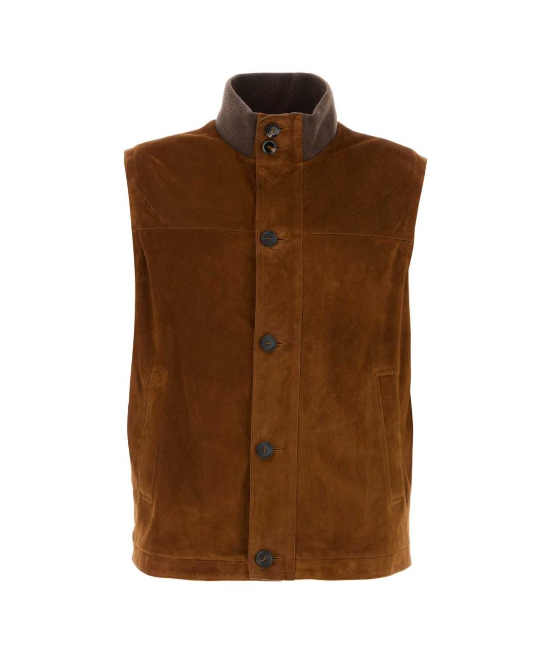 BRIONI Коричневый кожаный жилет, фото 1