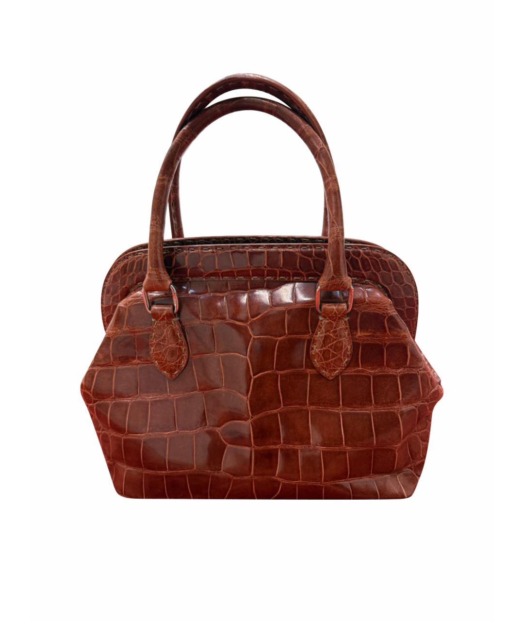 FENDI Коричневая сумка с короткими ручками из экзотической кожи, фото 1