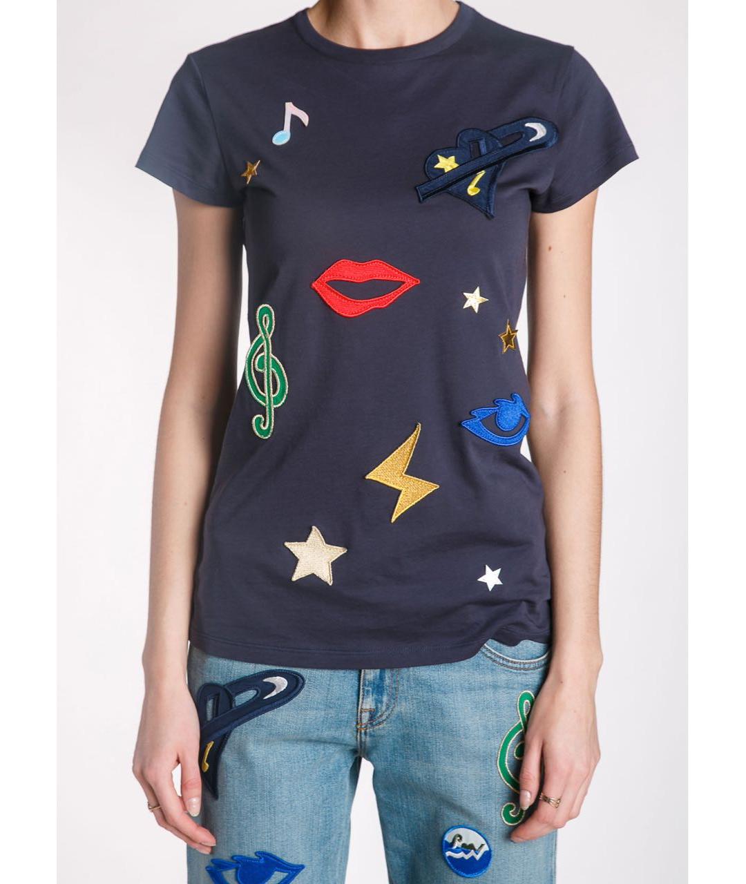 STELLA MCCARTNEY Темно-синяя хлопковая футболка, фото 2