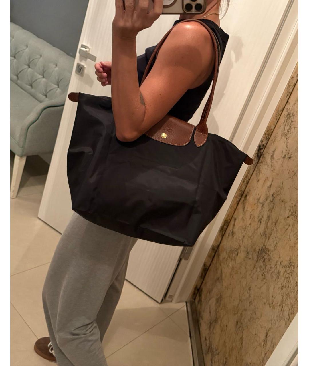 LONGCHAMP Черная тканевая сумка тоут, фото 5