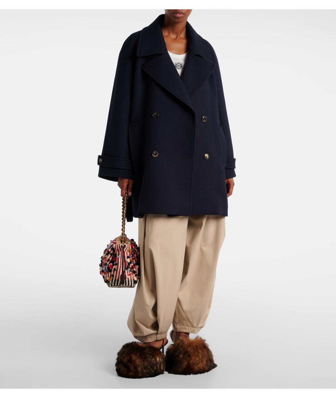 LOEWE Темно-синее шерстяное пальто, фото 3
