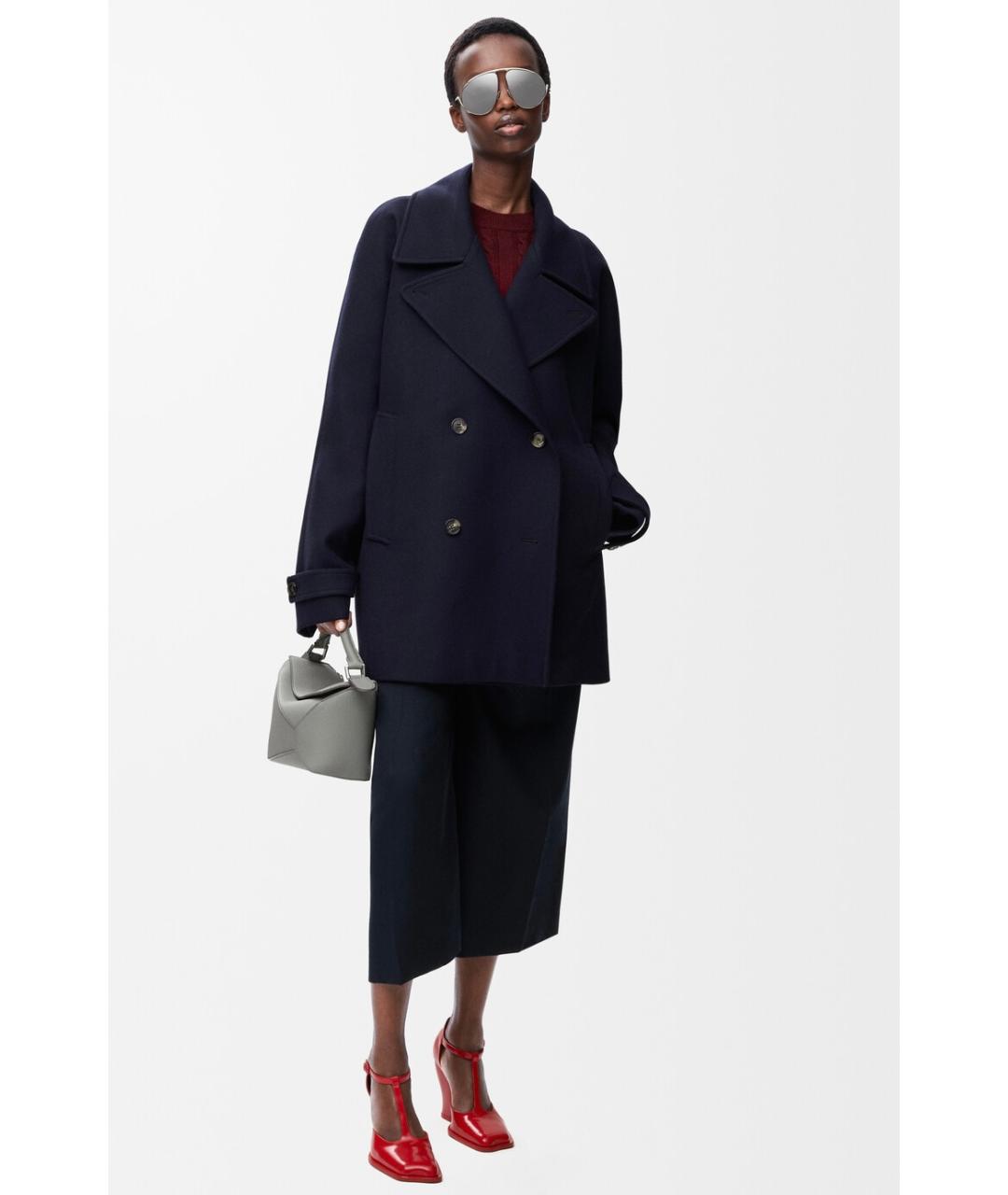 LOEWE Темно-синее шерстяное пальто, фото 5