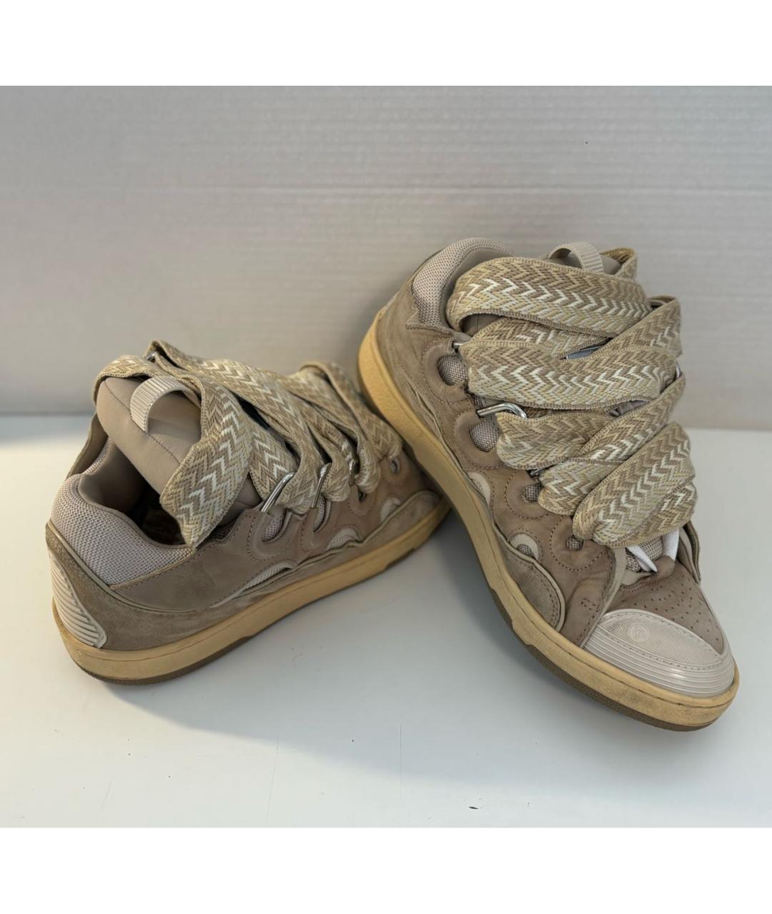 LANVIN Бежевые замшевые высокие кроссовки / кеды, фото 4