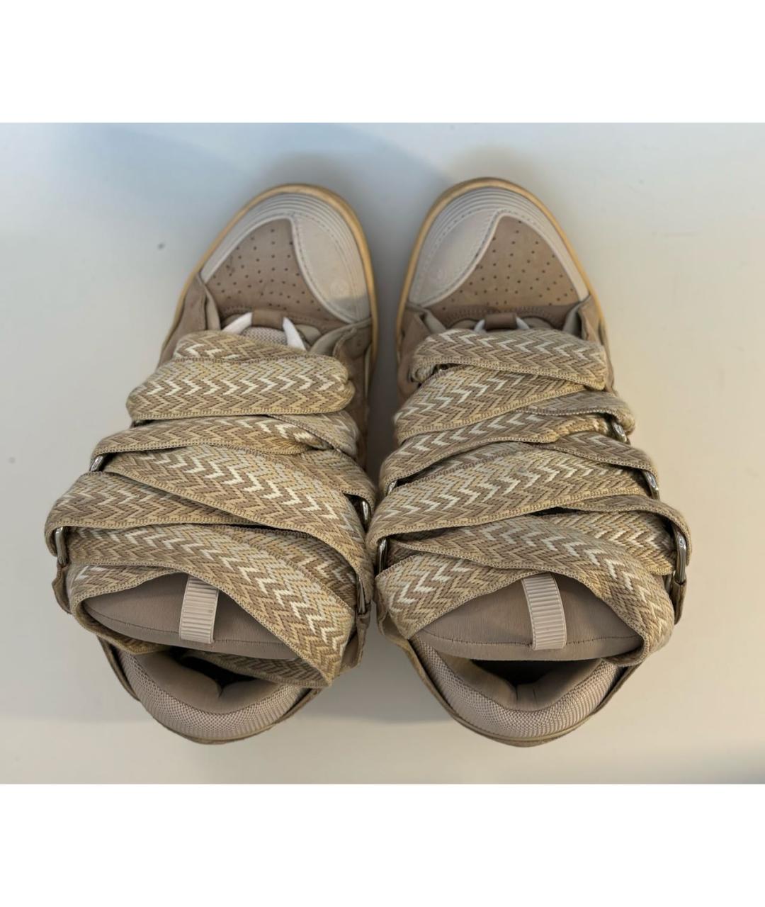 LANVIN Бежевые замшевые высокие кроссовки / кеды, фото 3