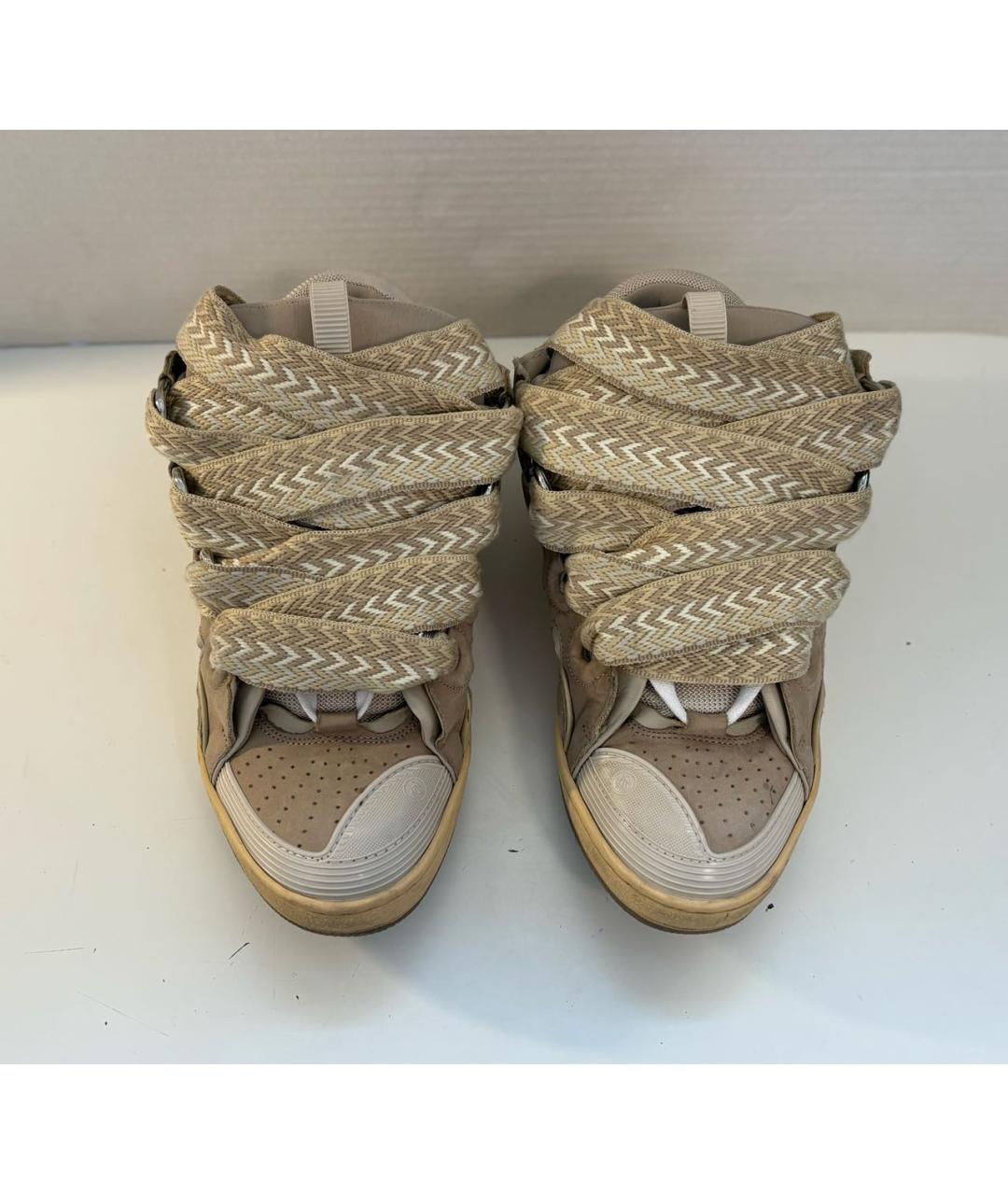 LANVIN Бежевые замшевые высокие кроссовки / кеды, фото 2