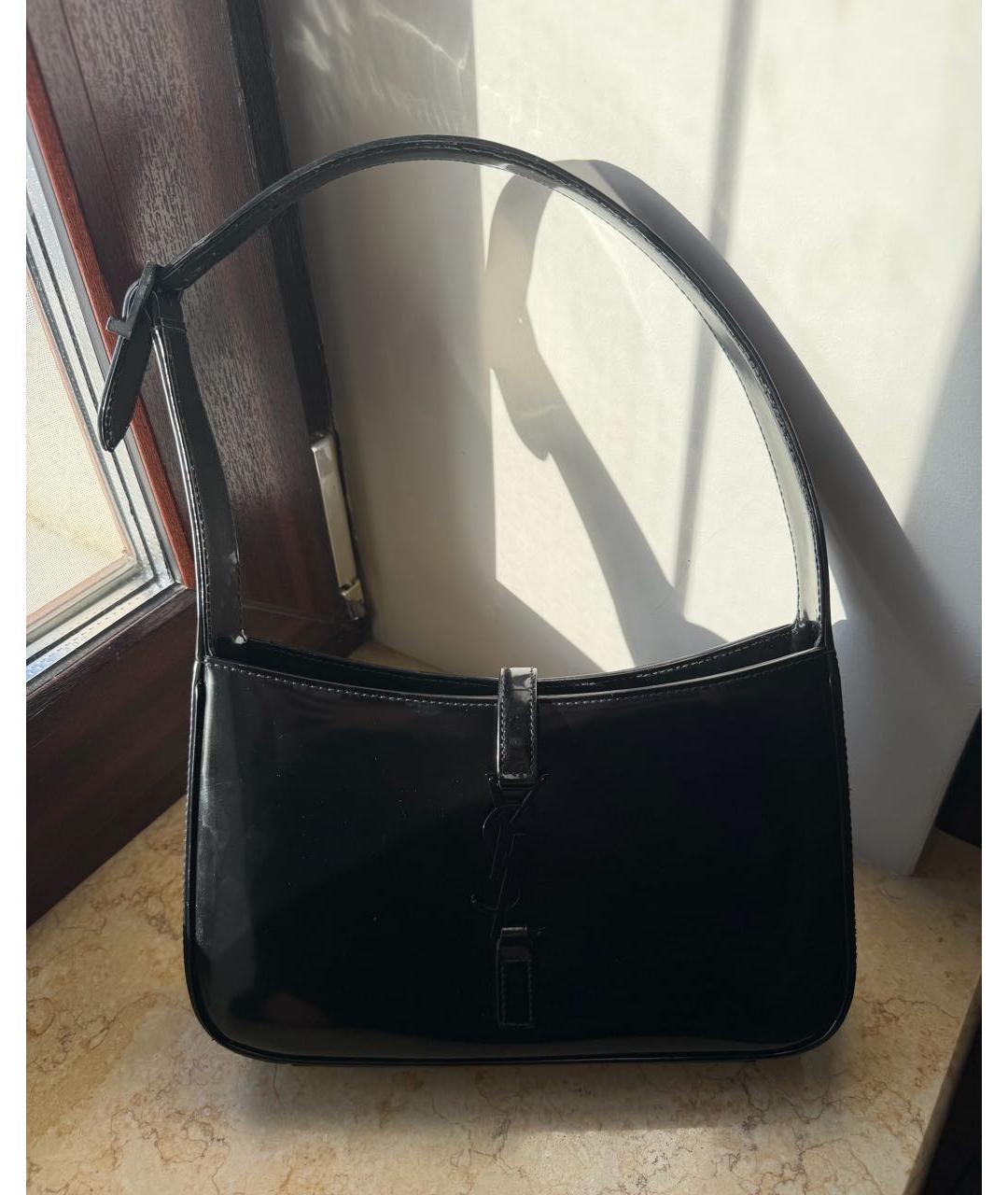 SAINT LAURENT Черная кожаная сумка с короткими ручками, фото 7