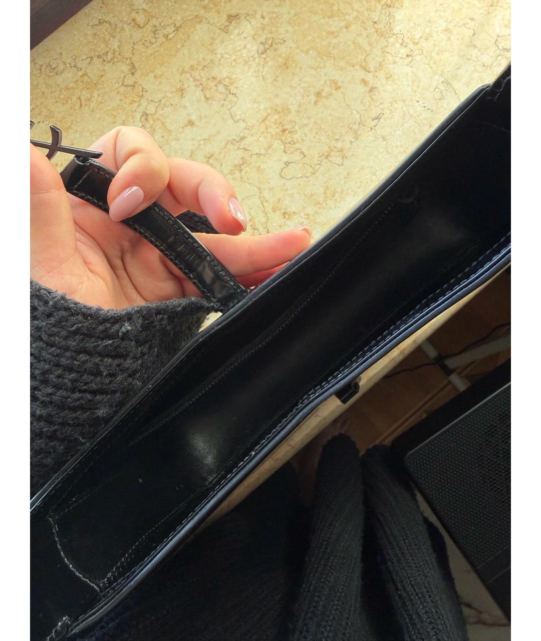 SAINT LAURENT Черная кожаная сумка с короткими ручками, фото 5