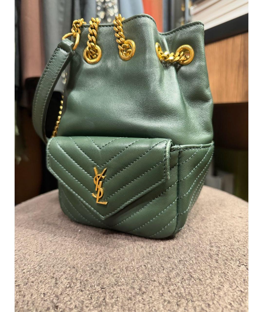 SAINT LAURENT Зеленая кожаная сумка через плечо, фото 5