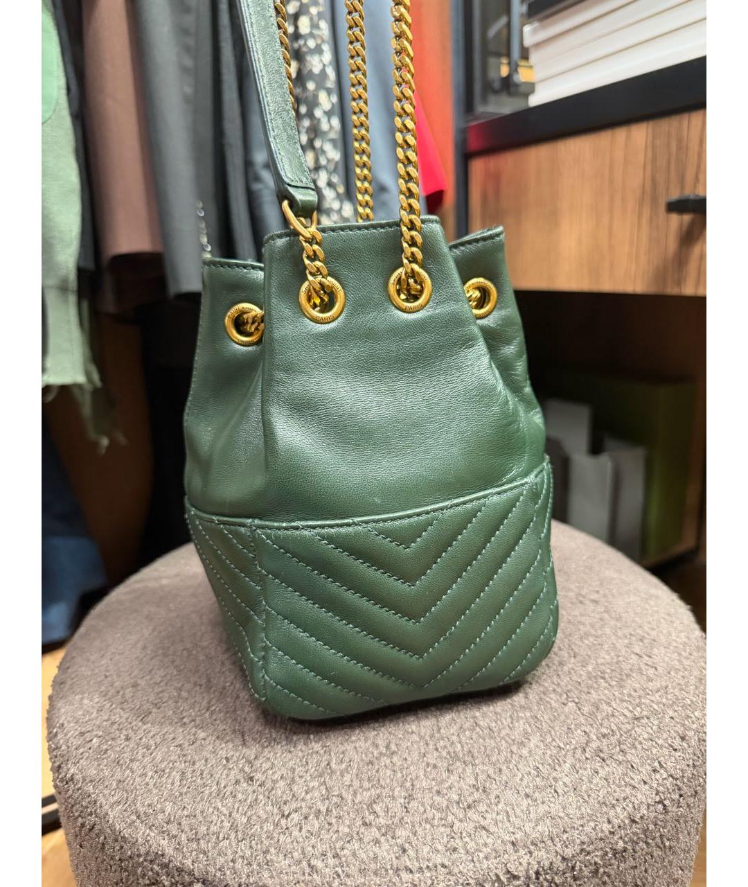 SAINT LAURENT Зеленая кожаная сумка через плечо, фото 2