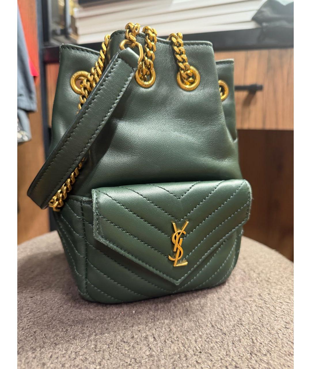 SAINT LAURENT Зеленая кожаная сумка через плечо, фото 9