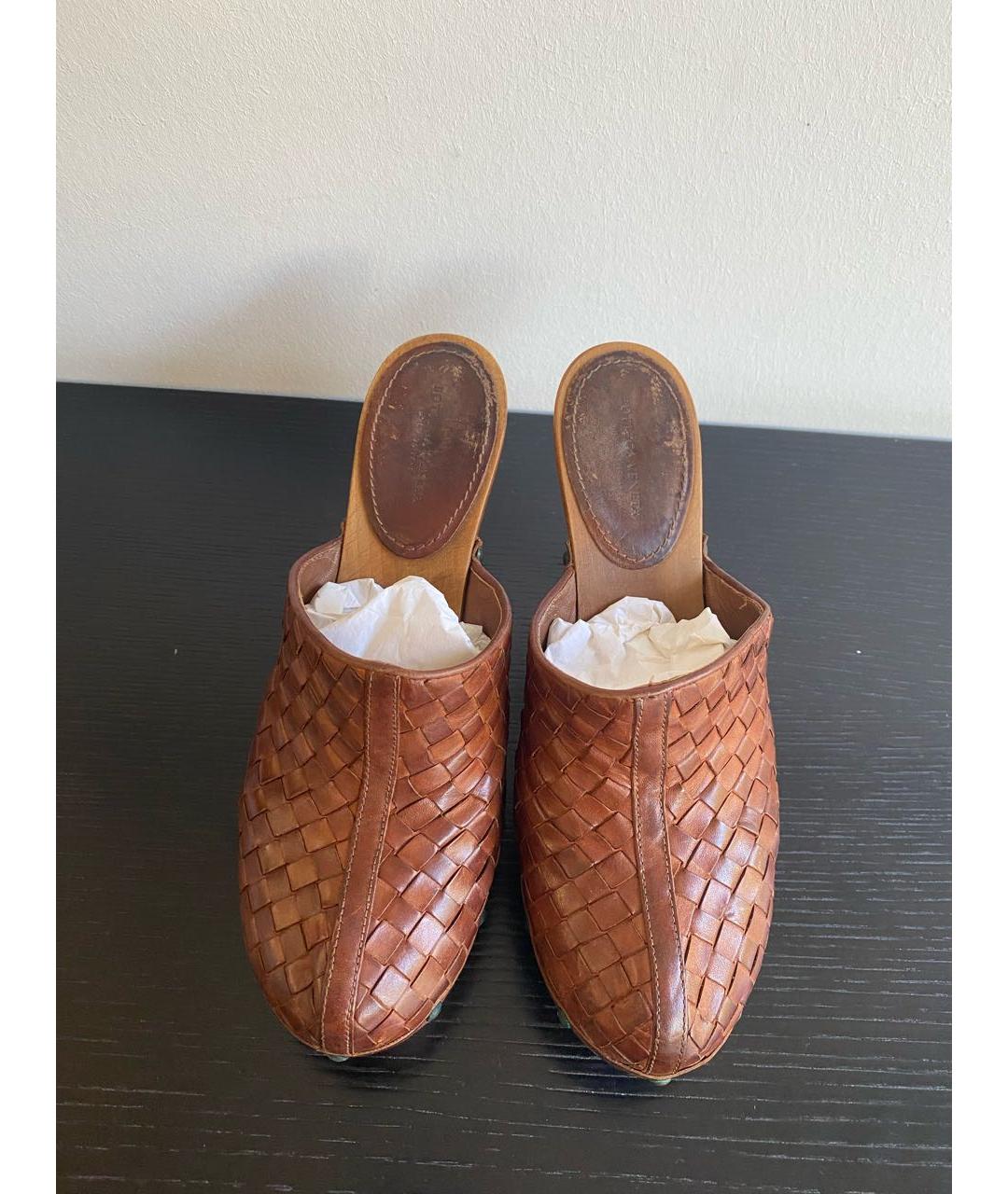 BOTTEGA VENETA Коричневые кожаные сабо, фото 2