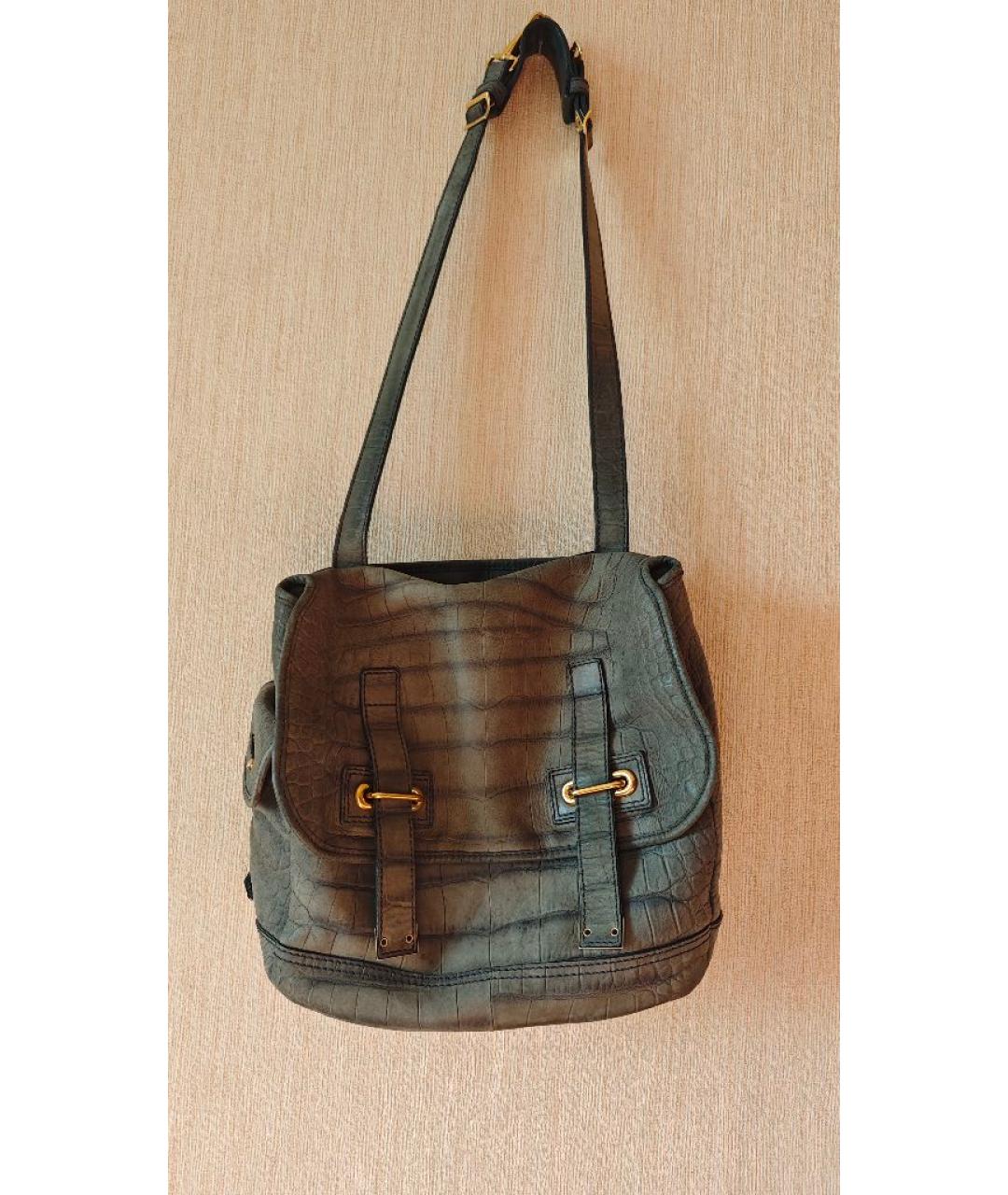 SAINT LAURENT Серая кожаная сумка через плечо, фото 10