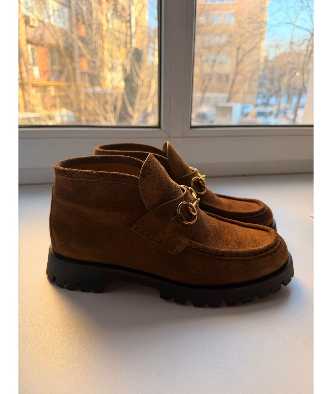 GUCCI Горчичные замшевые ботинки, фото 9