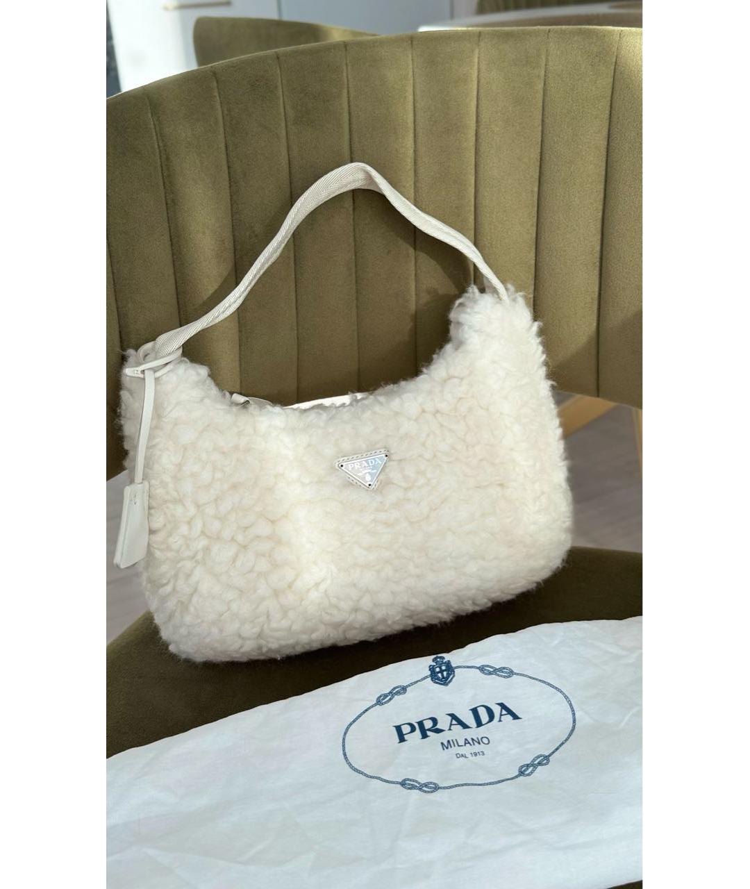 PRADA Белая шерстяная сумка с короткими ручками, фото 2