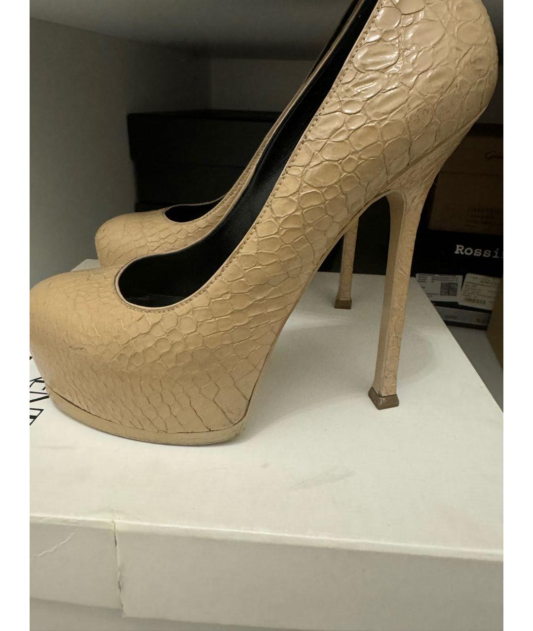 YVES SAINT LAURENT BEAUTY Бежевые кожаные туфли, фото 4