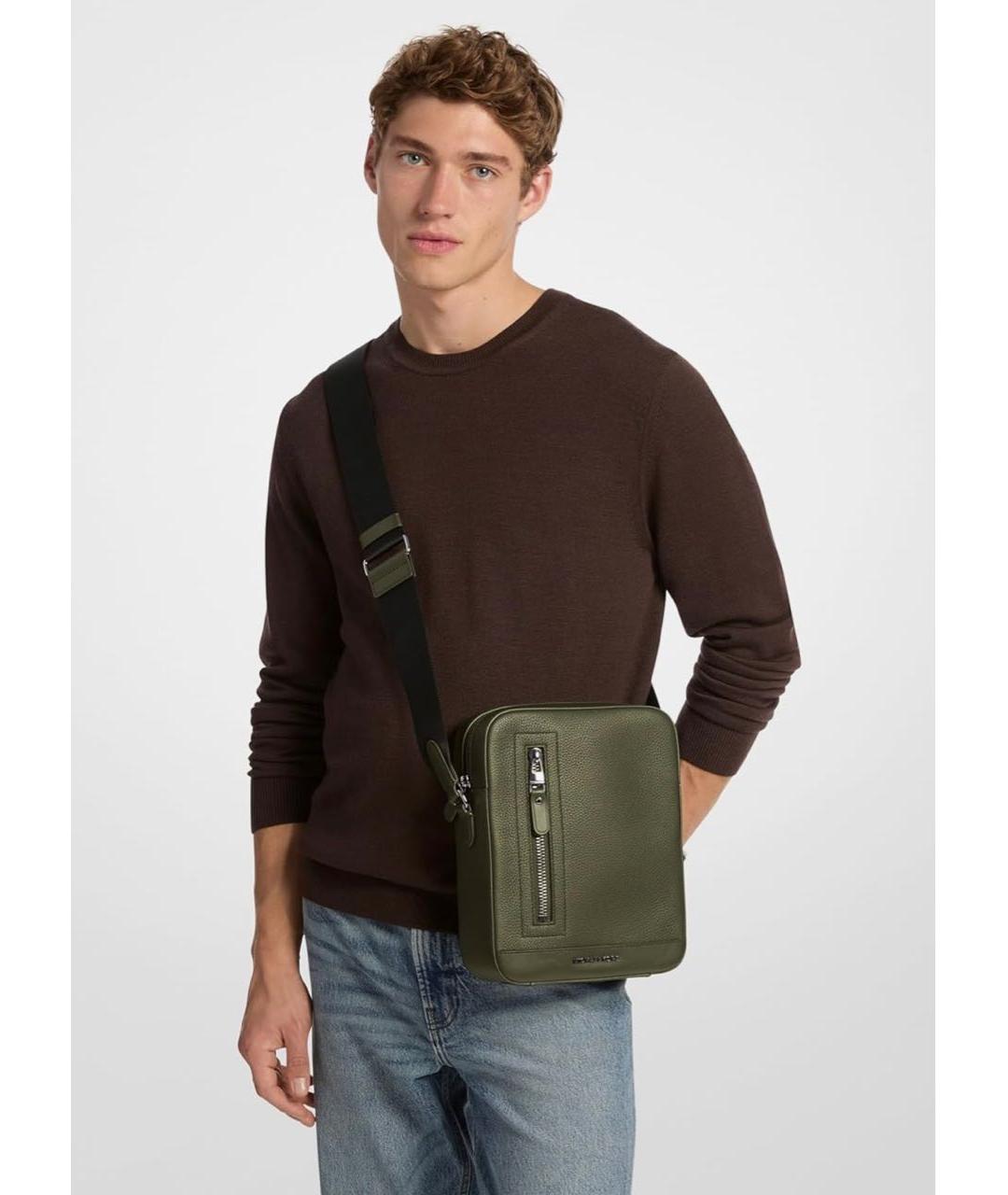 MICHAEL KORS Хаки кожаная сумка на плечо, фото 3