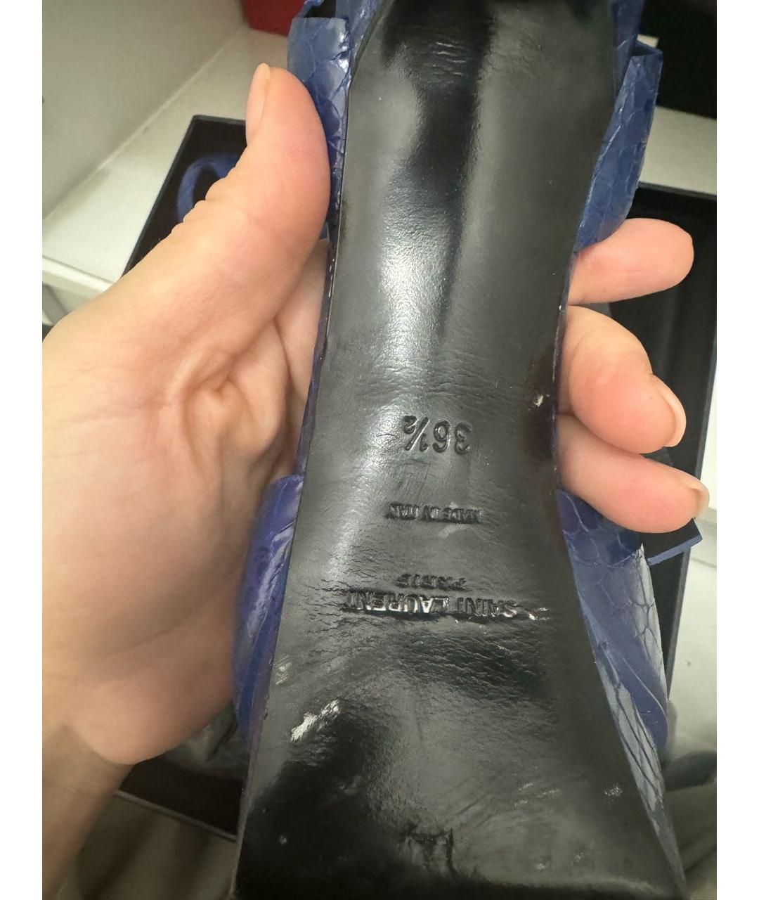 SAINT LAURENT Синие кожаные босоножки, фото 3