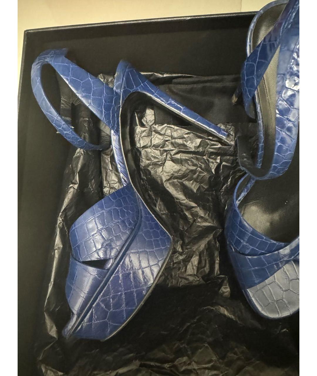 SAINT LAURENT Синие кожаные босоножки, фото 4