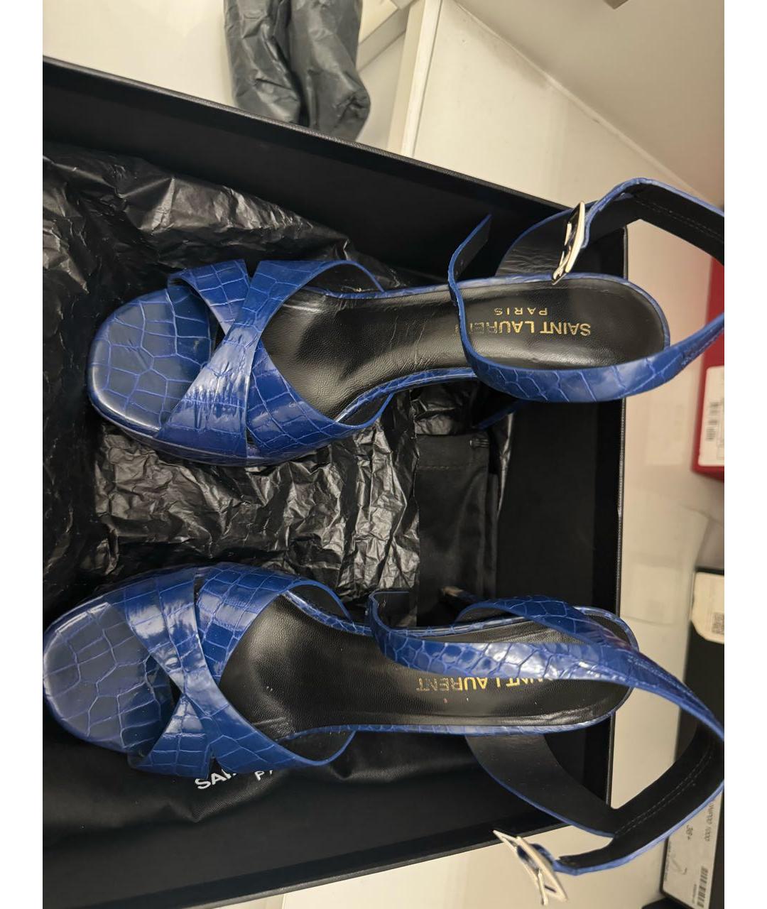 SAINT LAURENT Синие кожаные босоножки, фото 2