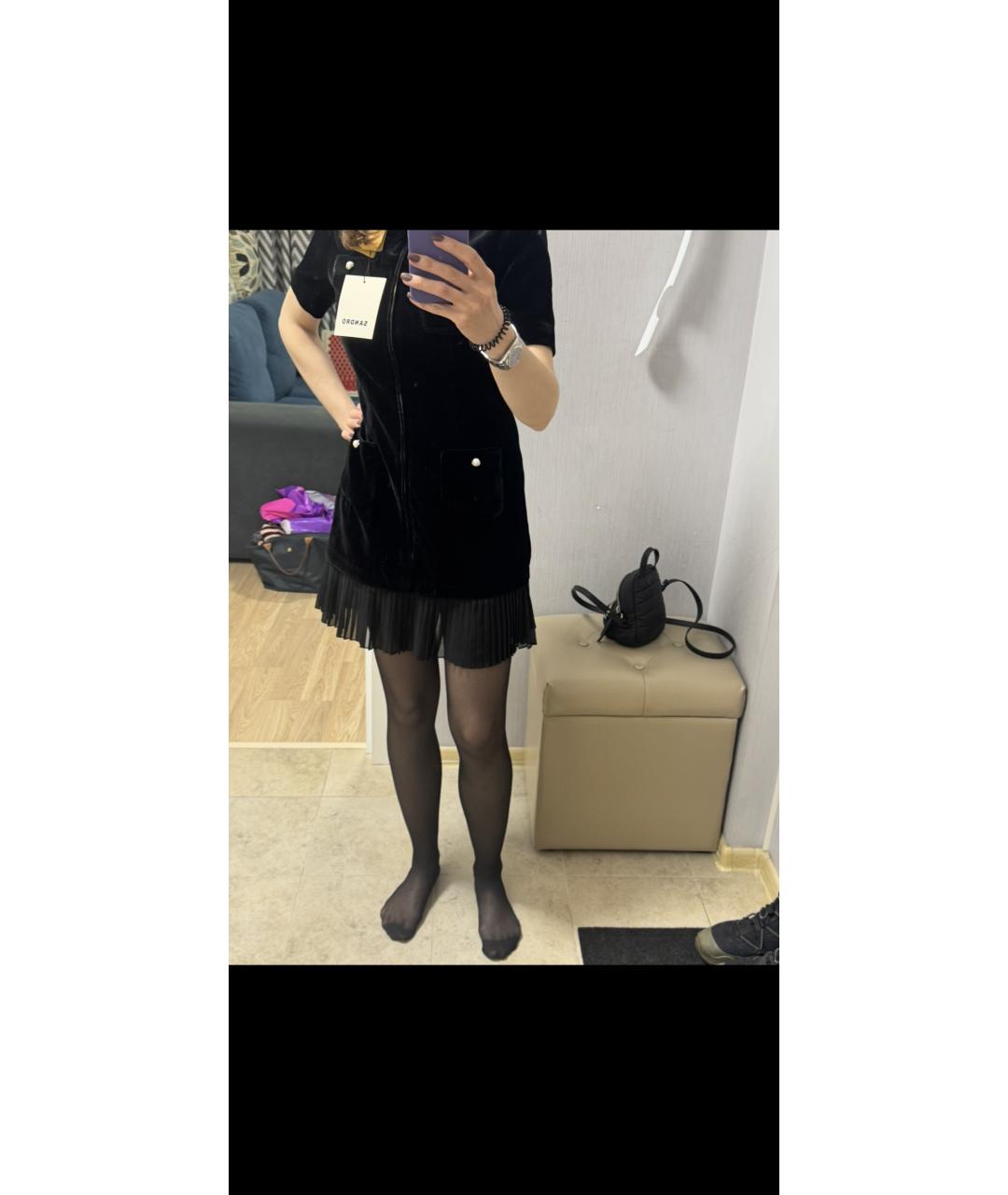 SANDRO Черное велюровое коктейльное платье, фото 2