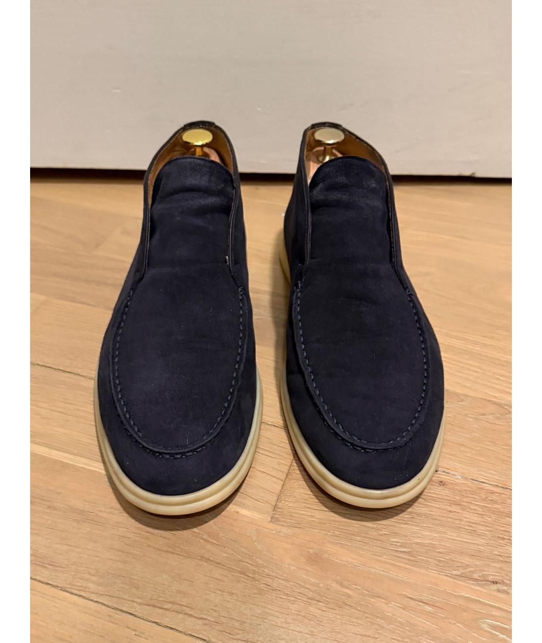 LORO PIANA Темно-синие замшевые низкие ботинки, фото 2