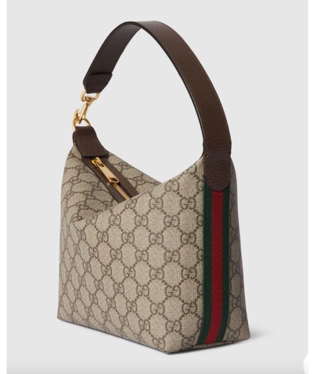 GUCCI Бежевая кожаная сумка с короткими ручками, фото 2