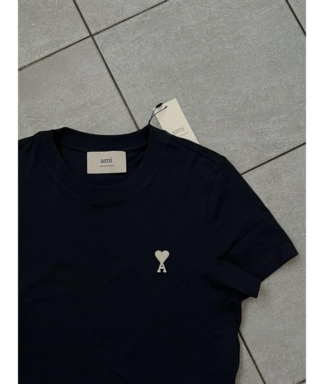 Ami Paris Темно-синяя хлопковая футболка, фото 3
