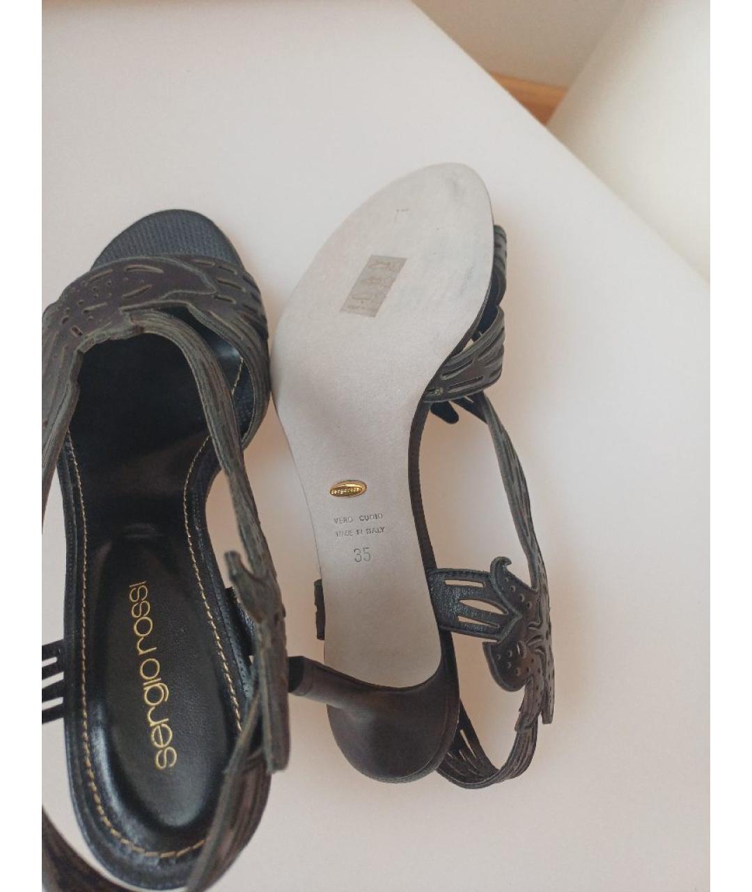 SERGIO ROSSI Черные кожаные босоножки, фото 9