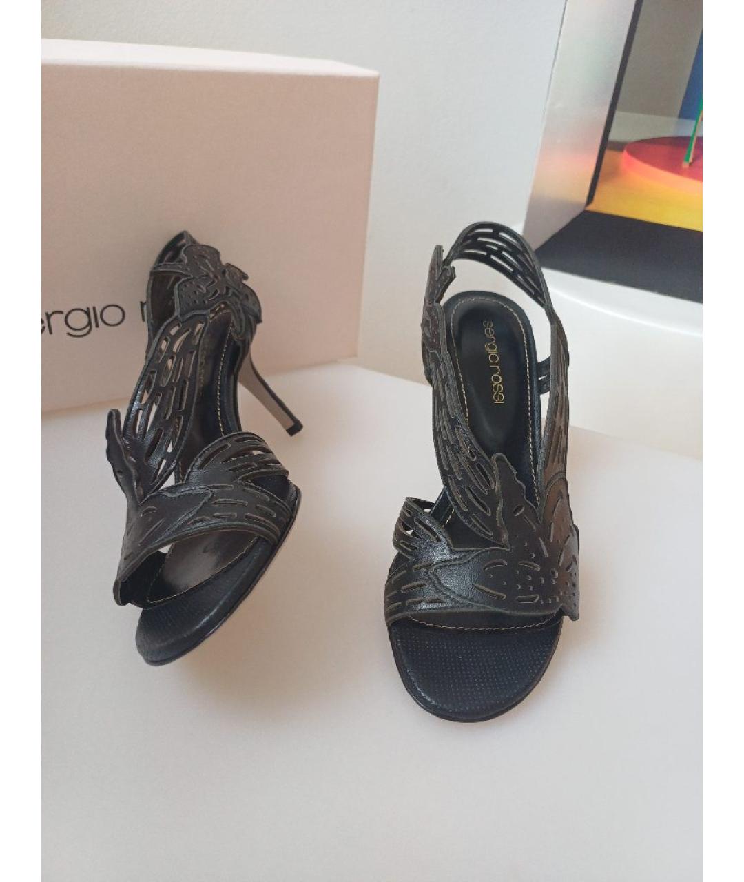 SERGIO ROSSI Черные кожаные босоножки, фото 6