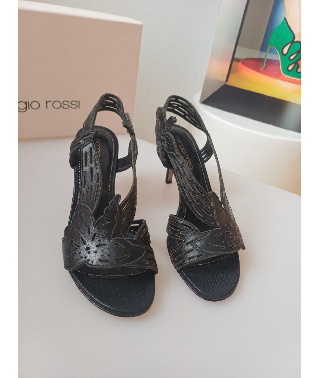 SERGIO ROSSI Черные кожаные босоножки, фото 7